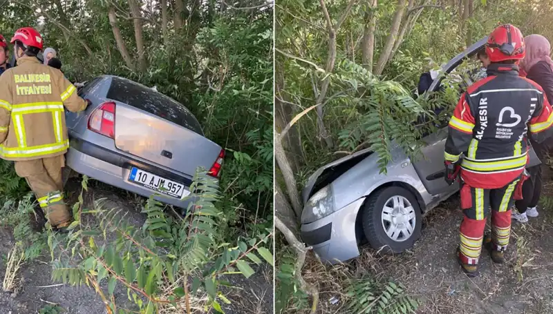 Balıkesir'de Otomobil Şarampole Yuvarlandı: Feci Kaza İki Kişiyi Yaraladı