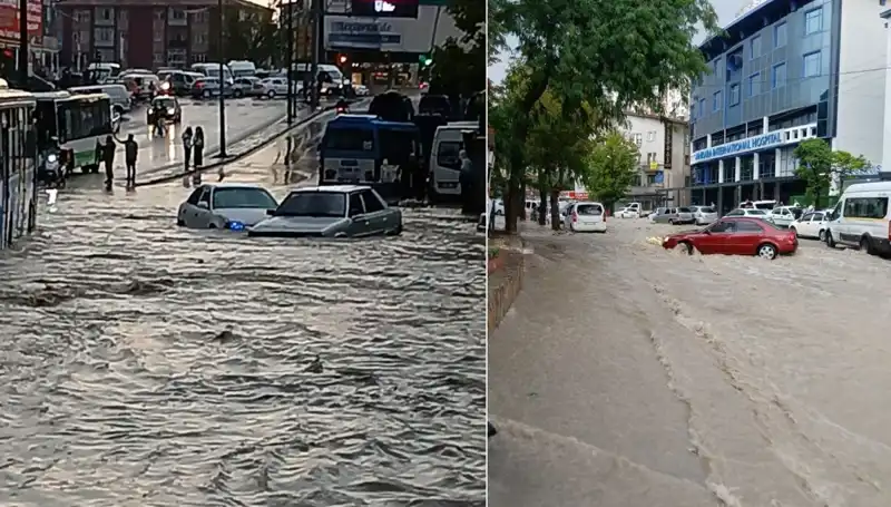 Ankara'da Şiddetli Sağanak Yağış: Arabalar Sürüklendi, Şehir Hayatını Kaybetti!